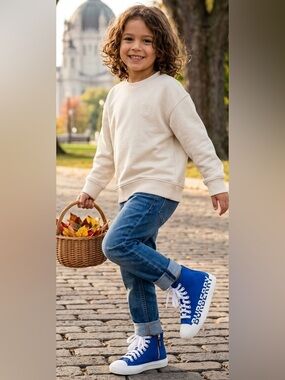Burberry Unisex Kids Larkhall Cobalt Blue Canvas High Top Logo Sneakers Size 29